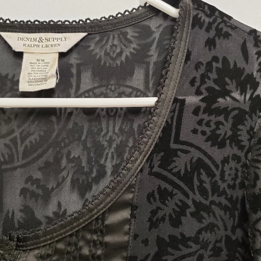 Velvet Burnout Long-Sleeve Scoop Neck Top - Black - Picture 4 of 7